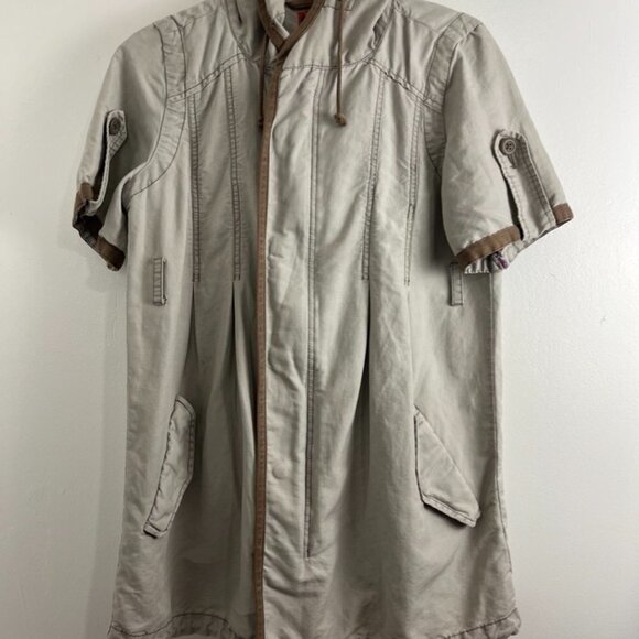 Free People Khaki Short Sleeve Cotton Utility Jacket w/ Hood - Picture 2 of 11